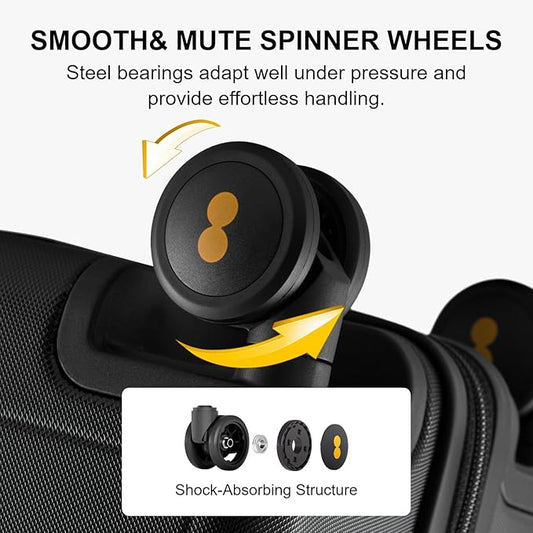 LEVEL8 Large Suitcase with Wheels, Checked Luggage, Lightweight Luminous Textured Tsa Approved Medium Hardside Large Luggages, 24 Inch, Black