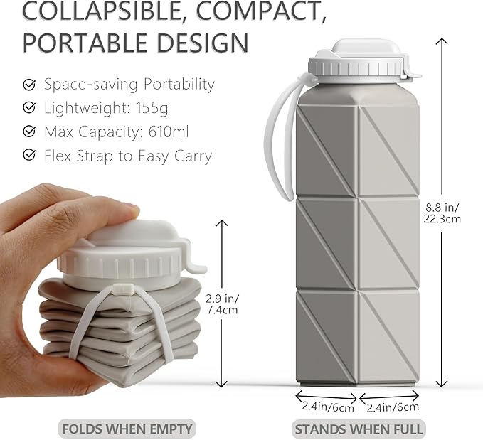 Collapsible Water Bottles with Straw 20.6oz, Silicone Foldable Portable Water Bottle, BPA-Free, Leakproof Reusable for Travel Camping Hiking Cycling Yoga Sports, 1 Pack (Starlight)