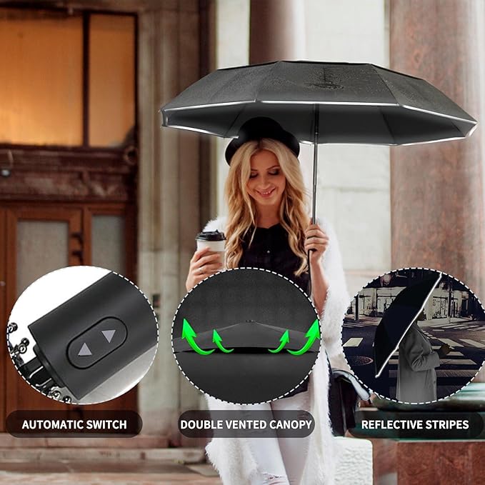 MRTLLOA 42/49 Inch Compact Windproof Travel Umbrella for Rain, Lightweight, Portable, Automatic, Strong, Waterproof Folding Umbrellas for Women, Men and Teenagers