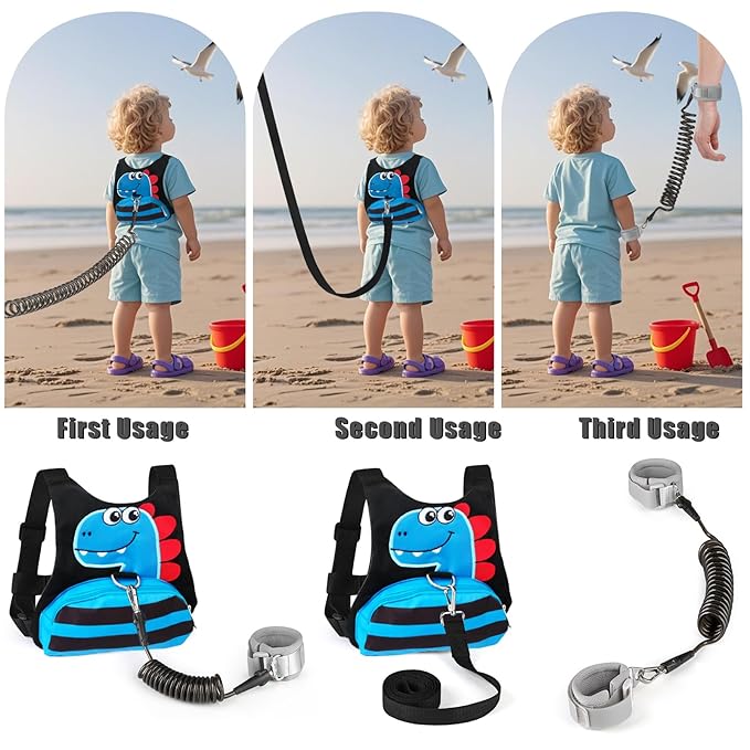 Toddler Leash for Kids-Baby Child Harness with Anti Lost Wrist Link for Boys/Girls (Blue+Black)