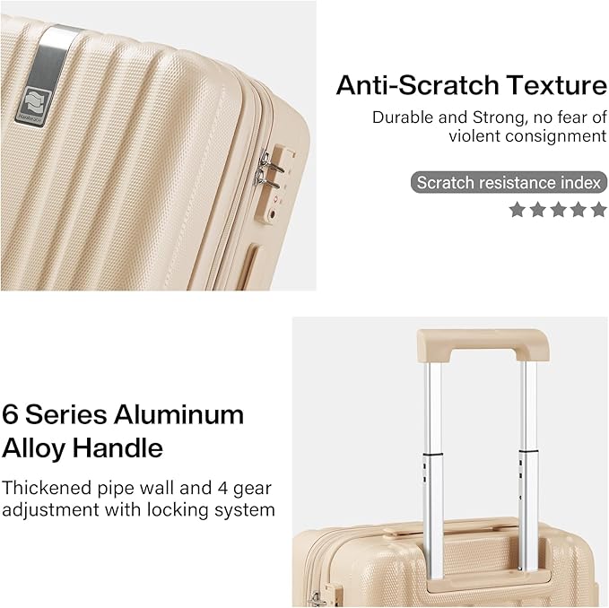 Hanke 20 Inch Expandable Carry on Luggage 22x14x9 Airline Approved Lightweight PC Hard Shell Suitcases with Wheels Travel Luggage Rolling Suitcase Travel Luggage Bag for Weekender(Cuba Sand Pink)