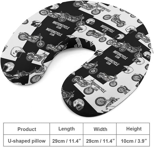 Travel Neck Pillow Memory Foam Chin Cushion Motorcycle Equipment, Washable Cover for Men Women Youth Airplane Car Pain Relief
