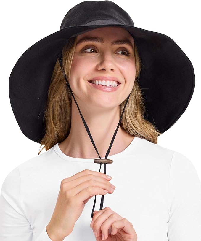 Solbari Women’s Ultra-Wide Cotton Linen Sun Hat UPF 50+, Packable, Adjustable with Ponytail Hole for Travel, Beach & Outdoors