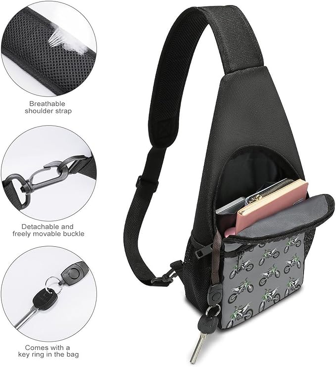 SWEET TANG Sling Bag for Men Women, Comfortable Crossbody Backpack, Motocross Dirt Bike Grey, Anti Theft Sling Shoulder Chest Bag Daypack, Fashion Travel Gym Sack Rucksack