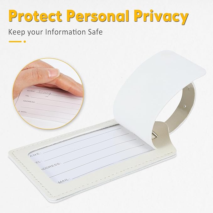 Travelambo 26 Pack Luggage Tags Faux Leather for Suitcases Travel Bag Labels with Protection Cover ID (Ivory)