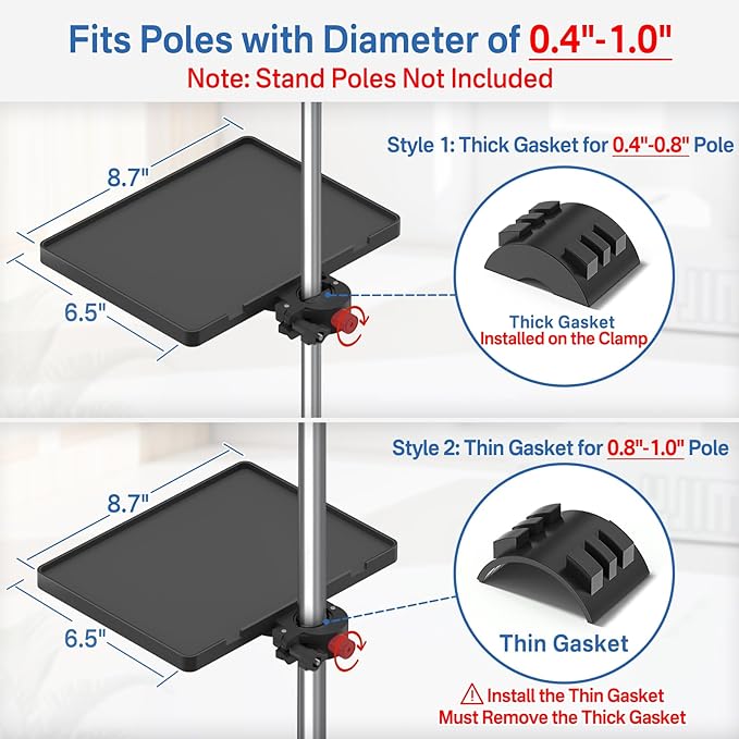 Functional Microphone Stand Tray with Adjustable Mic Stand Phone Holder - 8.7"x6.5" Mic Stand Tray Shelf Clamp-On Music Stand Accessory for Live Streaming Karaoke Recording