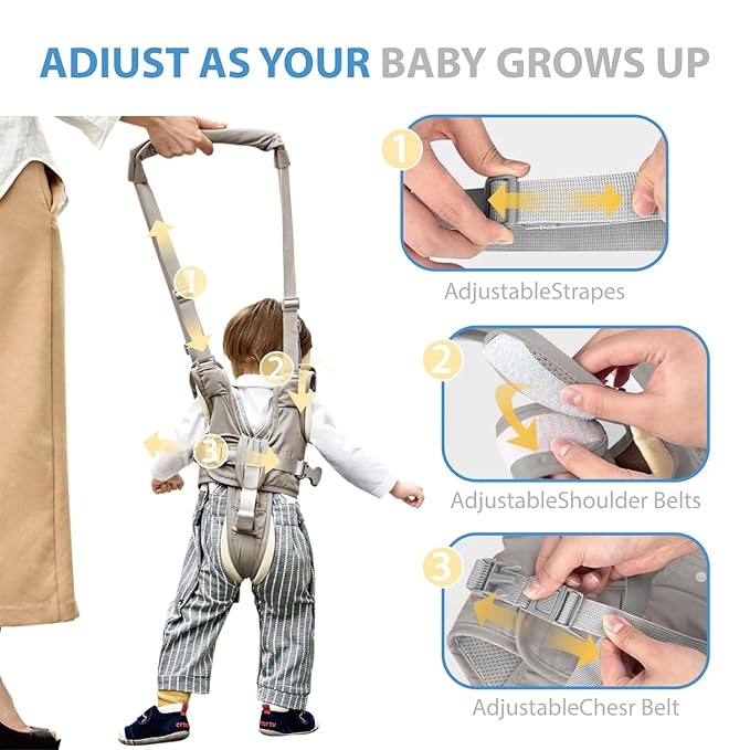 Baby Walking Harness-Handheld Assistant Belt- Toddler Infant Walking Aid for Trainer & Support 7-24 Month Old (all-season-Gray-1819)