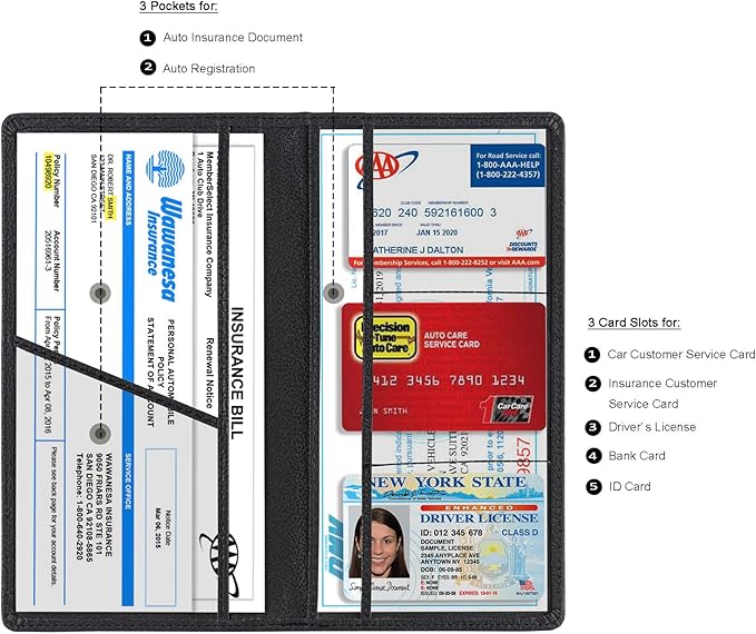 TOURSUIT Car Registration and Insurance Card Holder, Vehicle License Document Glove Box Compartment Organizer, Essential Car Wallet Case for Driver Auto Owners (M Black)