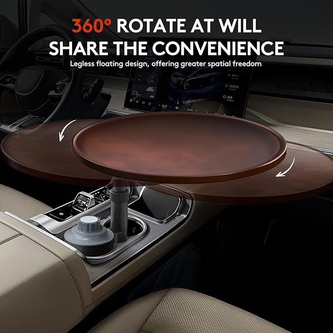 Car Desk for Laptop & Car Table Tray, Height-Adjustable 360° Rotating Wood Car Laptop Mount, Cup Holder Table, Steering Wheel Tray, Compatible with Tesla & Most Vehicles