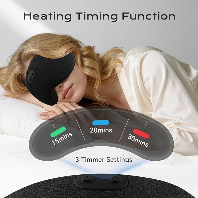 Heated Eye Mask for Dry Eyes - Cordless Cooling Eye Masks - Eye Heating Pad for Sleep, Eye Headache Relief, Improved Sleep, Blackout Removable for Cleaning, Travel Essentials, Office, Gift