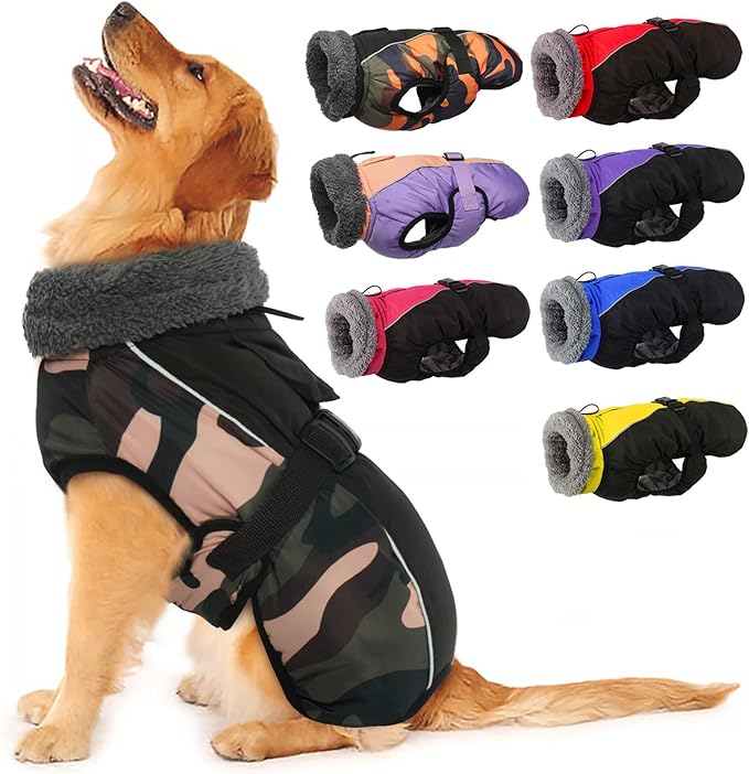 IECOii Extra Warm Reflective Adjustable Dog Jacket with Buckle Fleece Turtleneck for Cold Weather Soft Winter Coat for Small Medium Extra Large Dogs