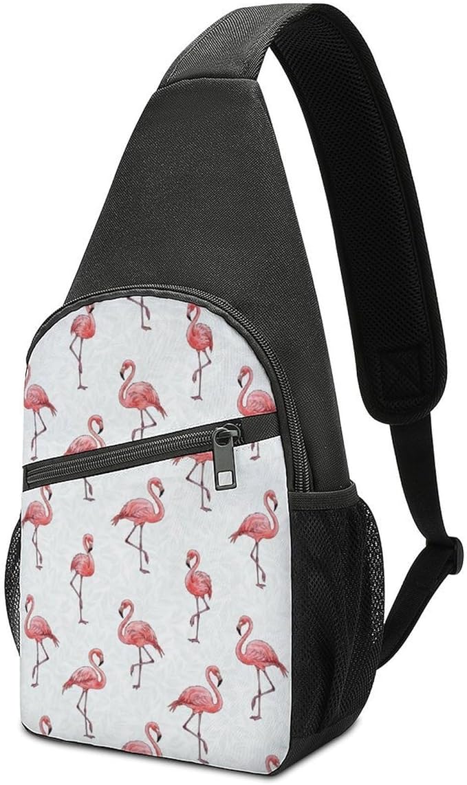 SWEET TANG Lightweight Sling Shoulder Backpack, Adjustable Gym Bags Pink Flamingo Lovers, Large Capacity Chest Cross Body Bag Daypack, Outdoor Multipurpose Bag
