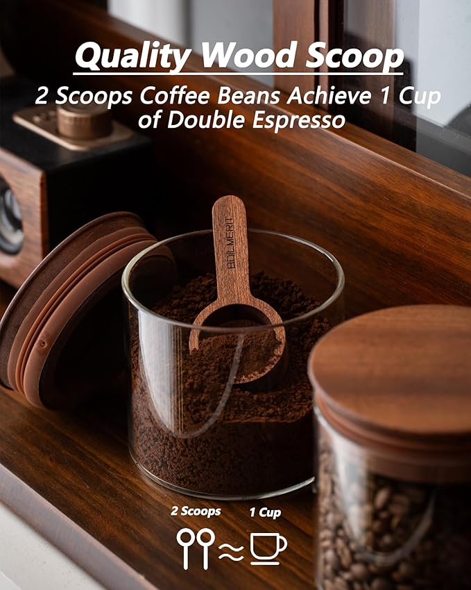 BOILMERIT 17 oz Coffee Canister with Scoop and Wooden Lids, Airtight Glass Coffee Beans Storage Container Sets of 2 for Ground Coffee,Food Storge Jars for Ground Coffee Bar Cereal Snack