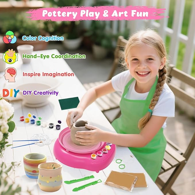 TingingYuli Pottery Wheel for Kids,Complete Pottery Kit and Tools for Beginners,Arts and Crafts Toys for Kids Ages 8-12,Art Supplies Birthday Gifts for Boy Girl Age 6 7 8 9 10 11 12 (Rose)