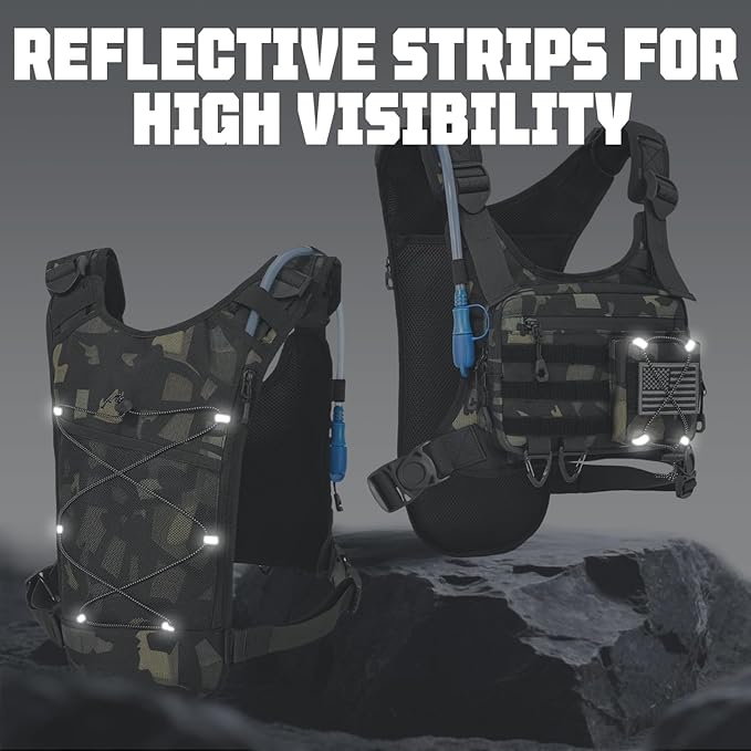 Hydration Vest with 2L Water Bladder for Men and Women,Lightweight Adjustable Hydration Backpack,Reflective Running Vest Chest Bag for Climbing Cycling Hiking