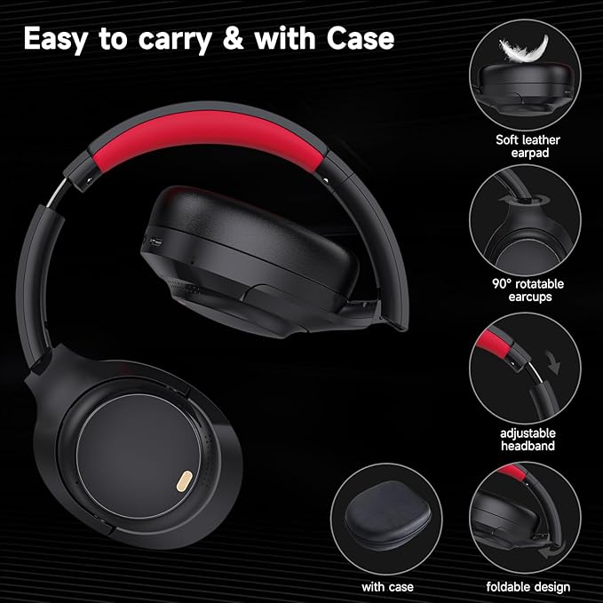 IFECCO Active Noise Cancelling Headphones Bluetooth 5.4 - Wireless ANC Headphones Over Ear with Microphone,100H Play Time,HiFi Stereo Bluetooth Headset with Cushioned Pads for Home Office
