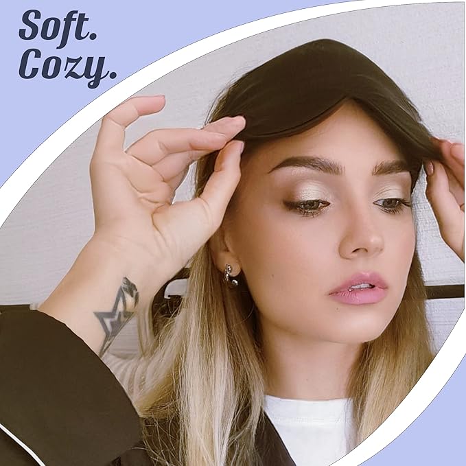 MATASSE Silk Eye Mask for Sleeping with Adjustable Elastic Band - 3D Contoured, Eye Cover Sleep Mask w/Genuine Mulberry Silk Including The Strap for Women, Men (Black)