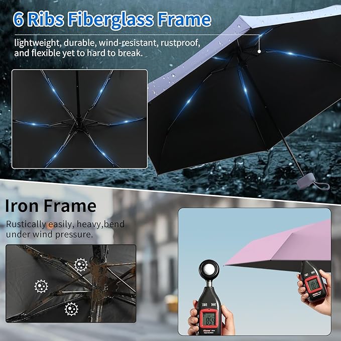 Compact Mini Windproof Travel Umbrella-UPF 50+ Sun & Rain Protection, Small Folding Design Fits in Pocket or Purse, Lightweight Portable with Case for Women, Men & Kids