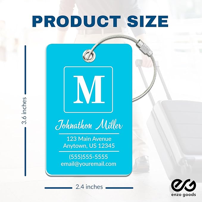 Personalized Luggage Tag | 6 Pack | Custom Luggage Tags for Suitcases | Kids Backpack Tag | 10 Color Options & Choose Font, Font Color