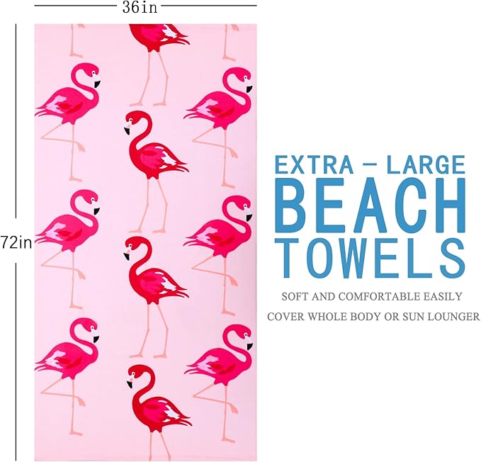 Genovega 2 Packs Oversized Beach Towel Set 36 x 72 in Large Big Pool Camping Swim Clearance Soft Towels Travel Essentials Accessories Must Haves Vacation Adult Necessities Gifts Clownfish Flamingo