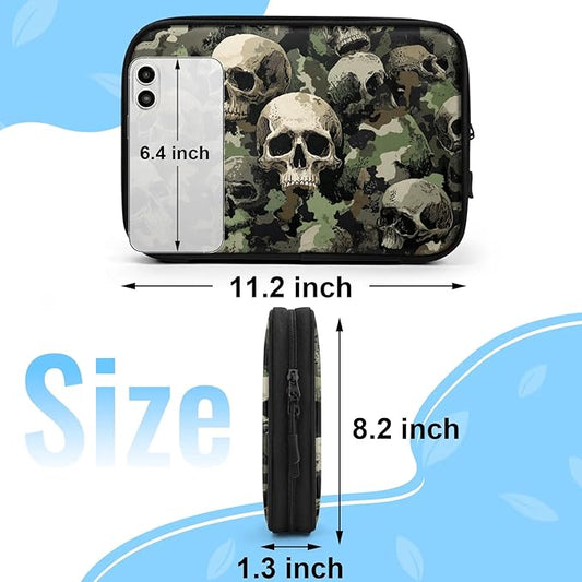 Camouflage Skull Travel Cable Organizer Pouch Camo Skeleton Electronics Accessories Carry Case Portable Water Resistant Storage Bag for Cord Charger Phone Earphone SD Card