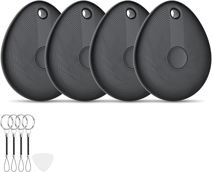 FIQI Air Tracker Tags 4-Pack (Black) – Compatible with Apple Find My (iOS Only), Bluetooth 5.4 Item Locator with Smart Tag for Wallet, Keys, Luggage & Bags, 90 dB+ Alert, 7g Lightweight, Matte Finish