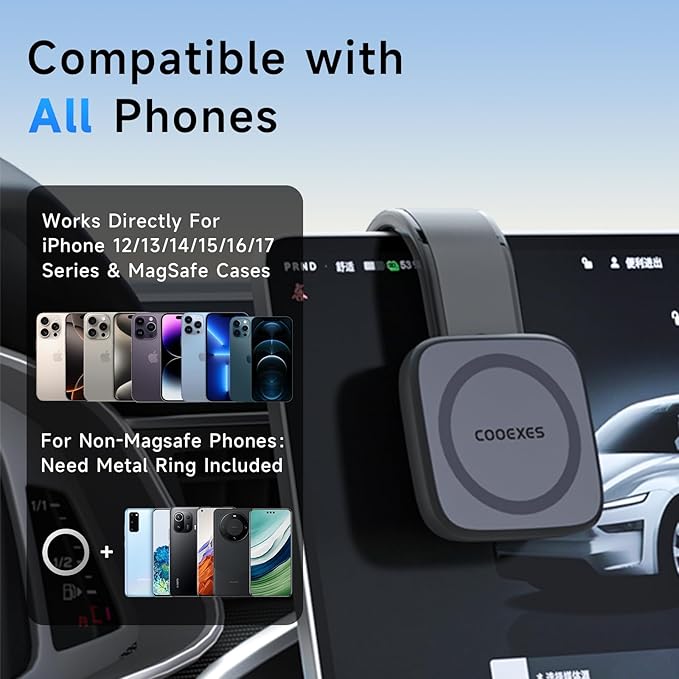 COOEXES Magnetic Car Phone Holder, Bendable Alloy Arm Car Mount with Vacuum Suction, All-in-one Dessign & 108LBS Strongest Suction & 360° Rotation for All MagSafe Phones iPhone 17 16 15 14 Pro Max