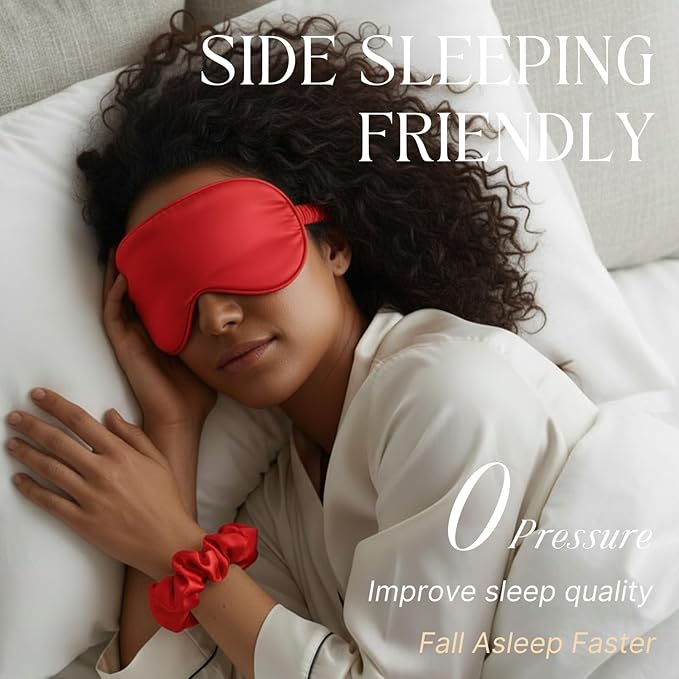 Silk Satin Sleeping Eye Mask, Red Sleep Eye Night Blindfold for Women and Men, Soft Breathable Blackout Eyeshade Eye Cover for Travel, Wedding Bridesmaid Gift