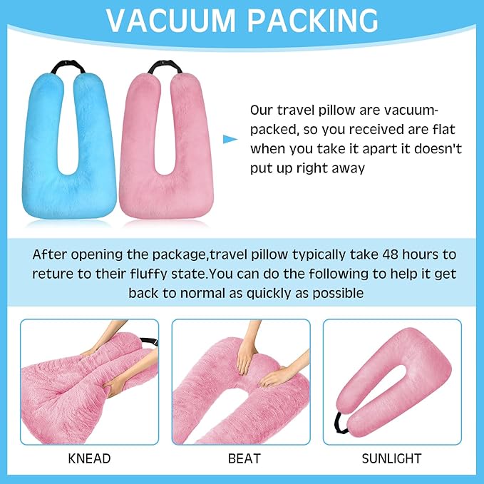 Barydat 2 Pcs Car Travel Pillow for The Back Seat 28 x 18 in Sleeping Reading Pillows for Distance Travel Car Cushion for Kids Adults Head and Body Support U Shaped Pad(Pink, Blue)