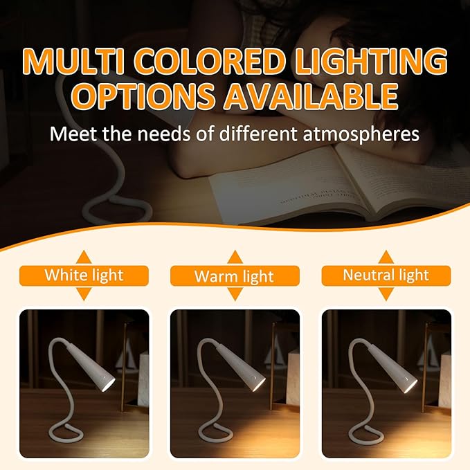 Portable LED Reading Light - Infinite Flexibility, 3 Color & Brightness, 1200mAh USB Rechargeable Lamp, Neck Book Light Ideal for Bed Reading, Knitting, Camping, Repairing Best Gift for Book Lovers