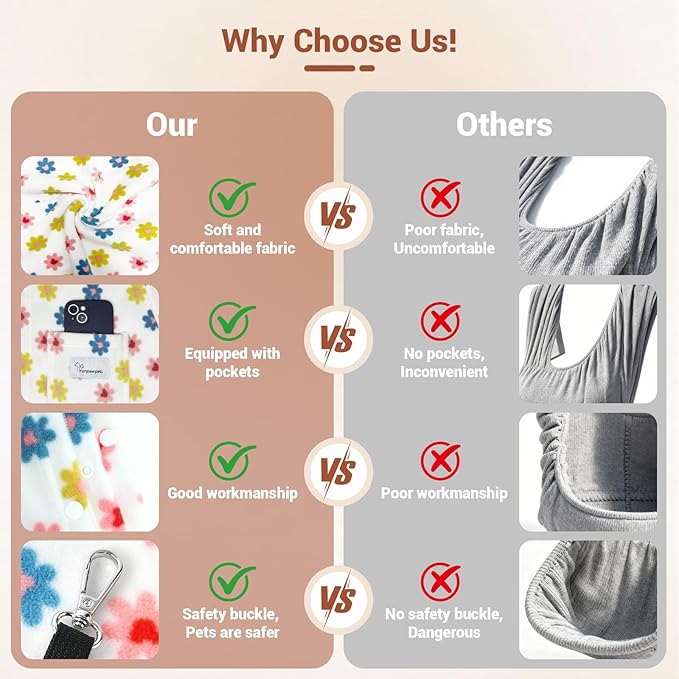 Dog Carrier Sling,Indoor Comfort Adjustable Cat Sling Carrier,with Front Pocket and Seat Belt Dog Carriers for Small Dogs Machine Washable,Suitable for Family Outdoor Use (Large, Daisy)