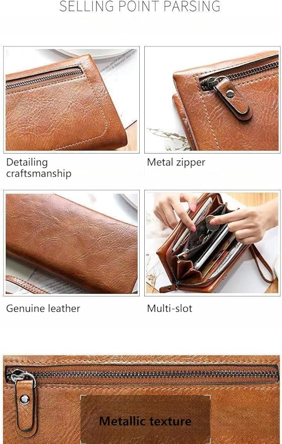 Vyrnox Genuine Leather Women's Long Vintage Zipper Money Clip Clutch Bag with RFID Blocking Coin Purse for Women Including Gift Box (Burgundy)