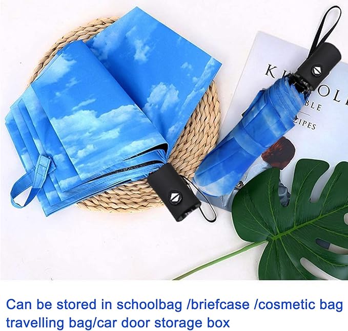 SIEPASA Windproof Travel Compact Umbrella-Automatic Umbrellas for Rain-Compact Folding Umbrella, Travel Umbrella Compact, Small Portable Windproof Umbrellas for Men Women Teenage. (Sky)