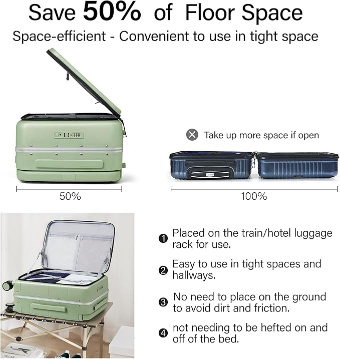 Hanke Top Opening 24 Inch Luggage with Spinner Wheels, Aluminum Frame All-PC Hard Shell Medium Suitcase, Zipperless Trunk Wide Handle Luggage, TSA Checked-Medium(Bamboo Green, 69L)