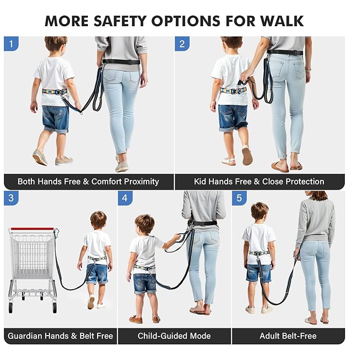 Safety Waist Leash Harness for Kids with Autism, Hands-Free Waist Belt Link with 3 Padded Handles and Durable Bungee, Secure Public Walking for Special Needs ADHD/ASD Autistic Children