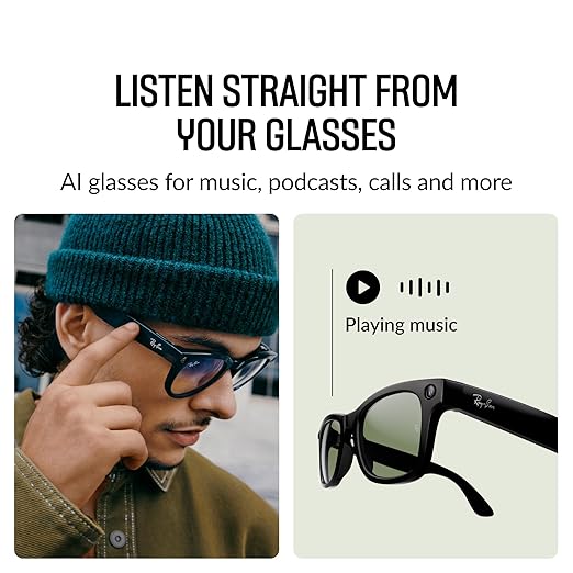 Ray-Ban Meta Glasses, Wayfarer Large (Gen 1) , Matte Black | Capture high-def photo and video — Listen to music and podcasts — Ask Meta AI for directions, real-time answers and more