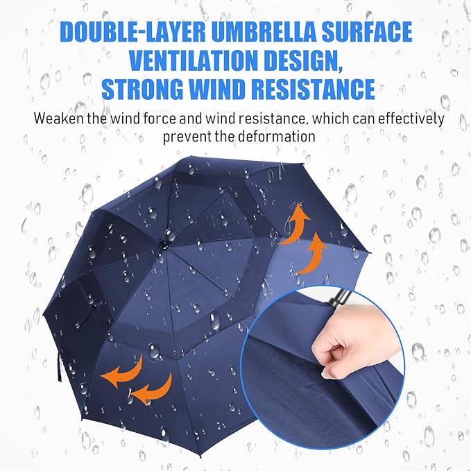Jexine 10 Pcs Large Automatic Open Golf Umbrella 62 Inch Double Canopy Rain Umbrella Windproof Waterproof Heavy Duty for Men Women Family Travel Sports