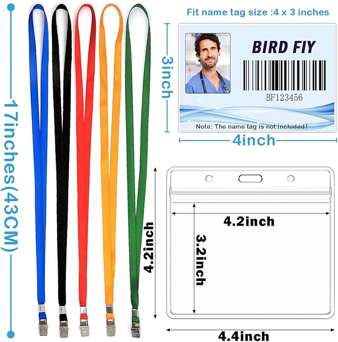 4x3 Name Tags Badge Holder with Lanyard 50 Pack Waterproof Horizontal ID Badge Holder and 50 Pcs Lanyards Nametag for Conferences, Events, and Meetings (Green, 4 X 3 inches)