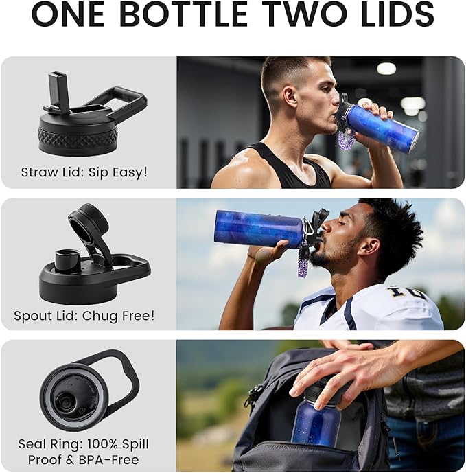 40oz Insulated Water Bottle, Triple Wall Vacuum Stainless Steel Water Bottles - Keeps Cold 48H, Reusable Metal water flask Jug for Gym, Sports, Camping, Hiking,Travel, Aurora-Purple