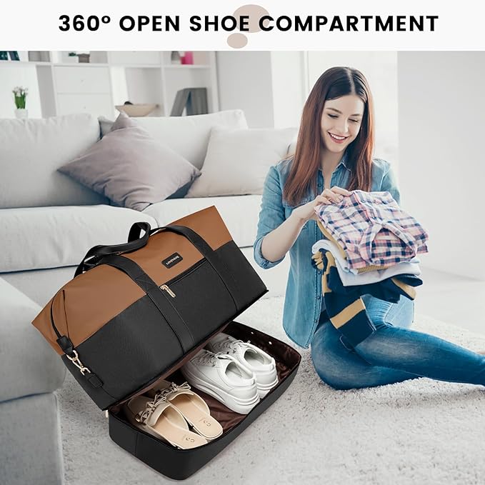 LOVEVOOK Weekender Bag, Large Travel Duffel Bag for Women with 2 Packing Cubes, Carry on Overnight Bag with Shoe Compartment, Mom Hospital Bags for Labor and Delivery