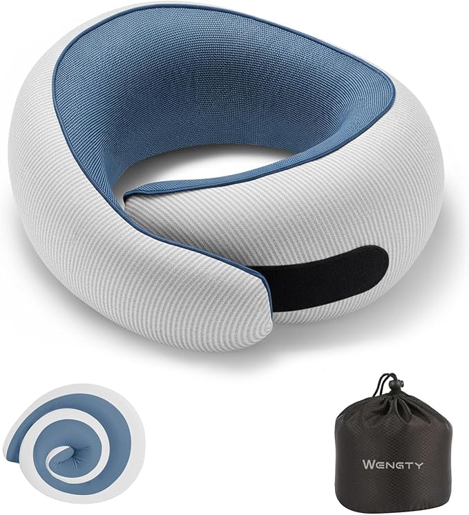 Neck Pillow for Traveling,Travel Neck Pillow for Airplanes,Portable,Smooth & Cooling Fabric,100% Pure Memory Foam,Neck Pain Relief with Breathable 360º Ergonomic Support for Long Flight(Blue)