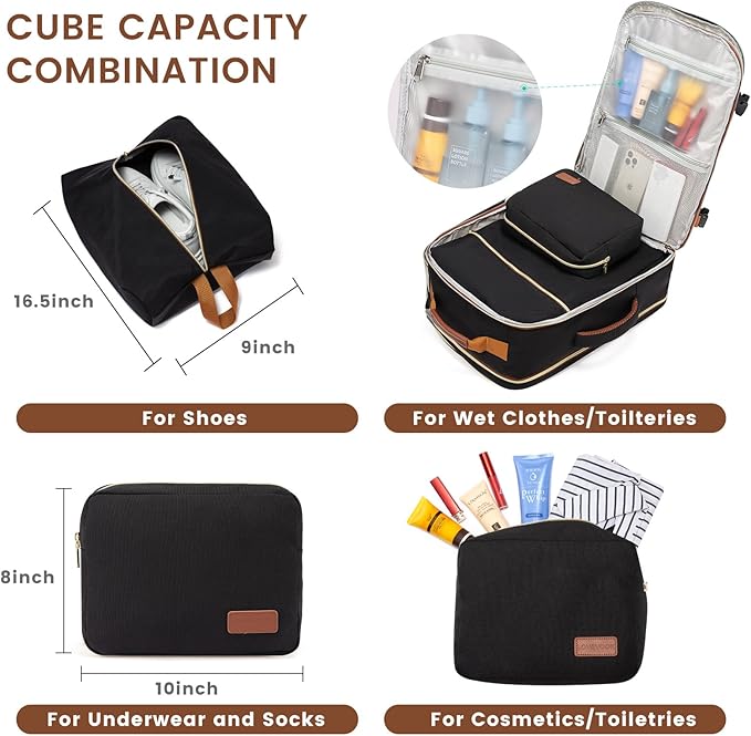 LOVEVOOK 40L Large Travel Backpack for Women Men, 17 Inch Carry on Backpack for Traveling on Airplane, Personal Item Bag Airline Approved, Business Causal Weekender Backpack, Black-Brown