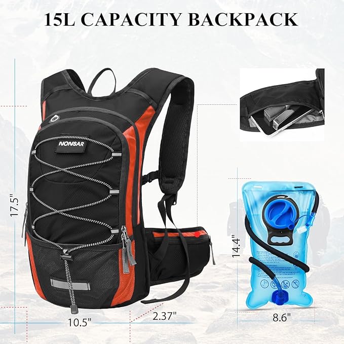 NONSAR Hydration Backpack, Hiking Backpack with 3L Water Bladder, Lightweight Insulation Hydration Pack, Water Backpack for Hiking, Cycling, Running, Festival, Camping for Men Women