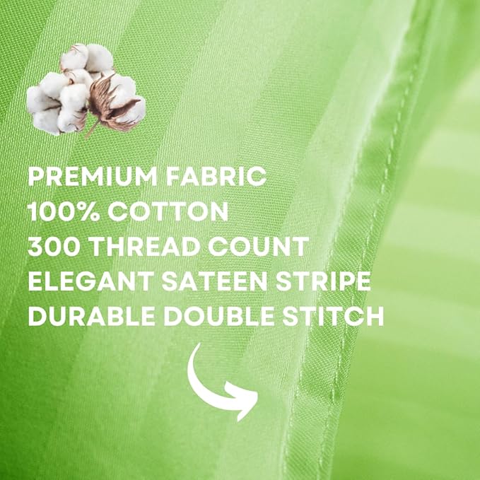 kinder Fluff Pre-Teen Pillows (2Pack) 17x26in - Pillows for Kids Age 12+, 100% Cotton Sateen Stripes 300T, Down Alternative Fill, Machine Washable - Children & Travel Cushion - Green - XL