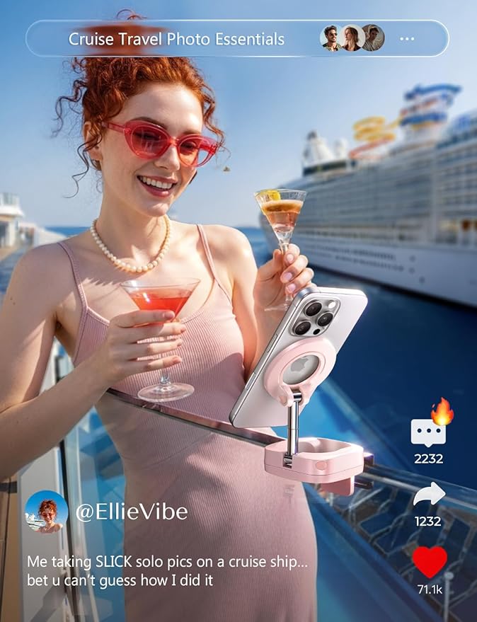 LISEN Airplane Phone Holder Travel Essentials for Women Long Flight Essentials Must Haves Handsfree for MagSafe Phone Stand Beach Vacation Cruise Essentials 2025 for iPhone 16 Pink