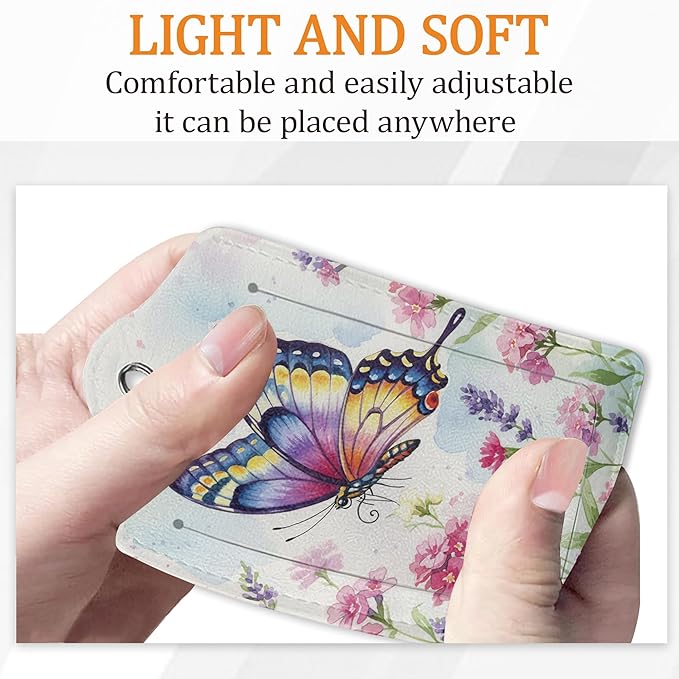 Butterfly Flower 3 Pack Luggage Tag for Suitcase, Leather Bag Tags with Privacy Cover ID Label and Durable Steel Loop for Cruise Airport Travel