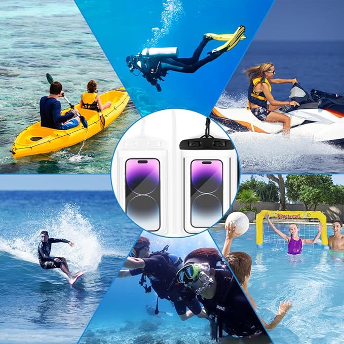 Waterproof Phone Pouch, 2 Pack Water Proof Cell Phone Case, Phone Wet Dry Bag Holder Beach Vacation Waterpark Underwater Cruise Essentials Accessories Must Haves Packing List Stuff for Men Women