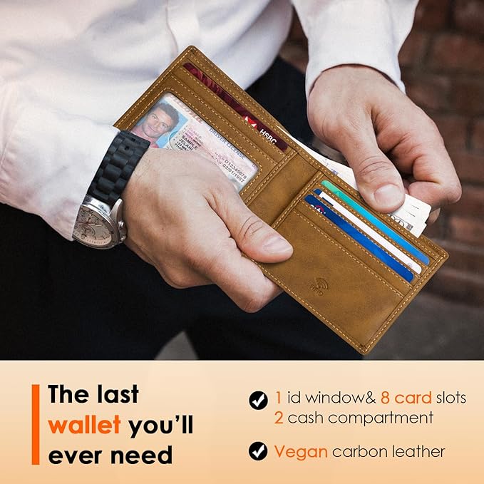 RUNBOX Wallet for Men Slim Leather Bifold RFID Blocking Minimalist Front Pocket Design with Gift Box
