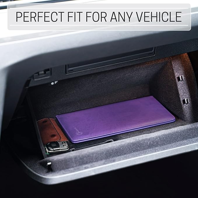 CANOPUS Car Registration and Insurance Holder, PU Leather Card Holder, Vehicle Glove Box Organizer for Auto, SUV, Truck, Purple