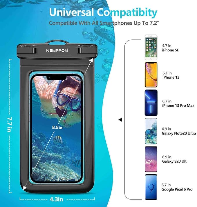 4 Pack 8.5“ Waterproof Cell Phone Pouch - Underwater Dry Bag Case Lanyard - Water Proof Clear Holder Protector for iPhone 16 15 14 Pro Max Plus Samsung Galaxy S25 Ultra Note for Beach Swimming